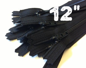 12 Inch black YKK zippers, Ten pcs, YKK color 580, dress, skirt, pouch, all purpose zippers