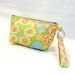 SALE! Wristlet Clutch Purse Kaffe Fassett Fabric Zipper Pouch Cosmetic Bag Makeup Bag Key Fob Floral Sprays Green Pink Yellow Pastel