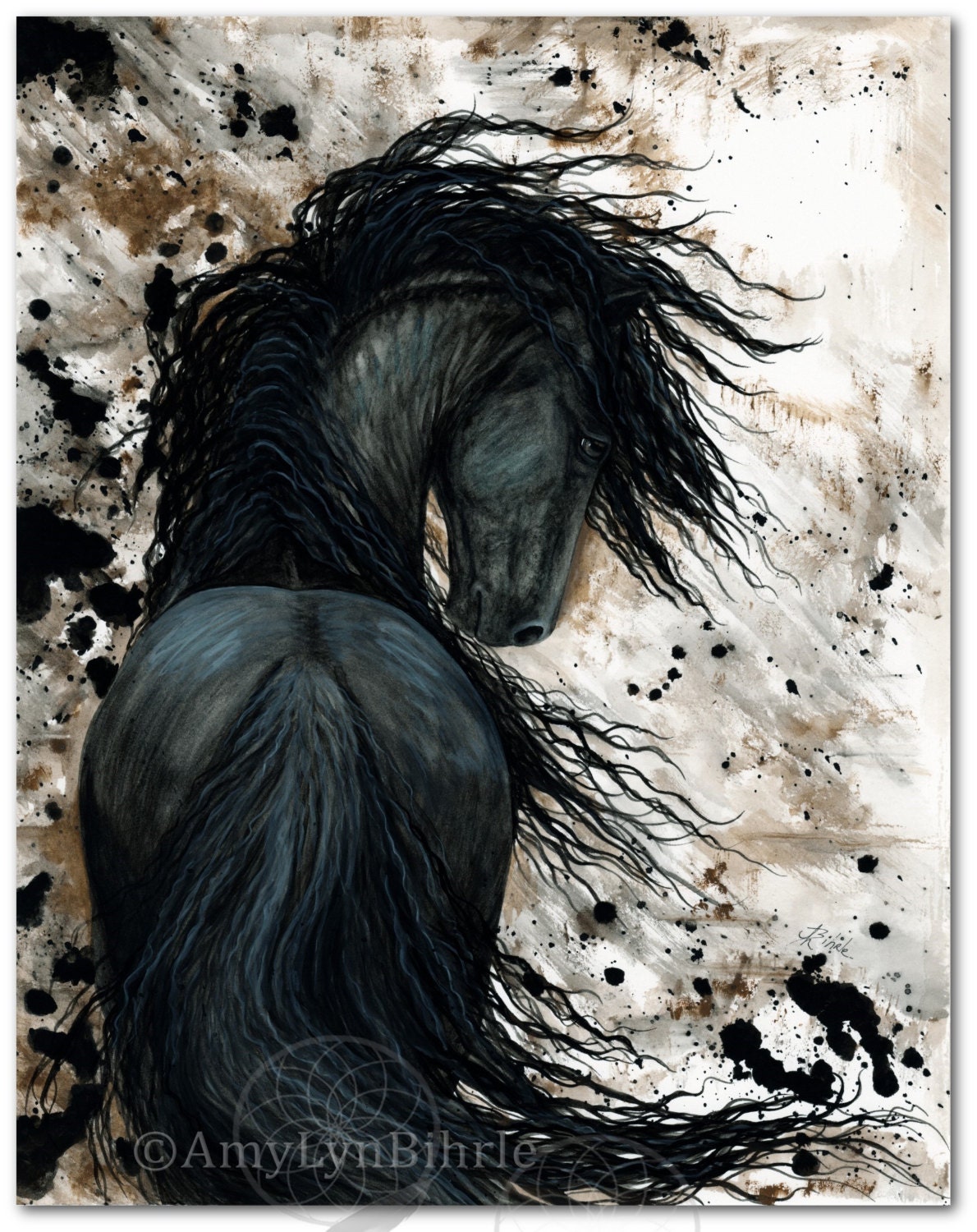 Friesian Horse Native American Feathers Fine Art Prints by