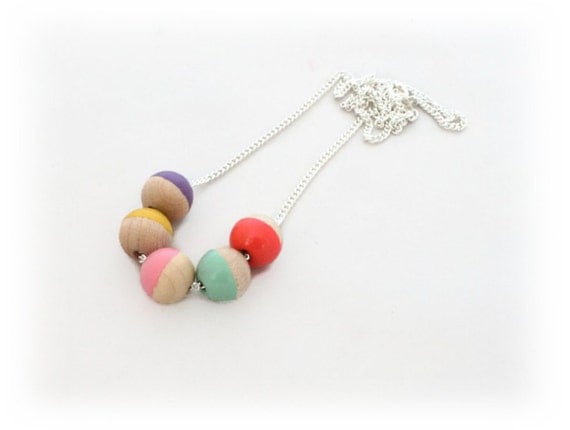 Pastel Wood Beaded Necklace handmade by Lottie Of London