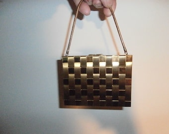 Womens Wristlet Evening Purse~ Double Sided Carry All - Minaudiere Gold Tone Metal Compact Cigarette Case
