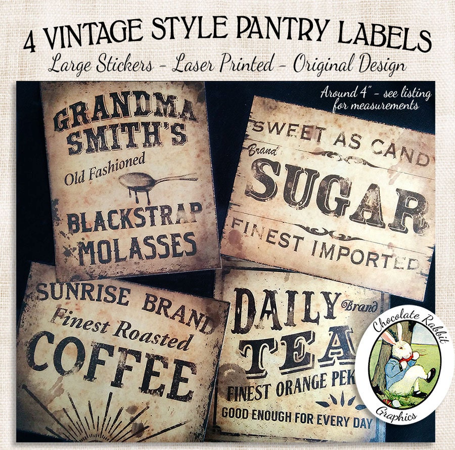 Vintage Style Country Kitchen Label Stickers Primitive Prim