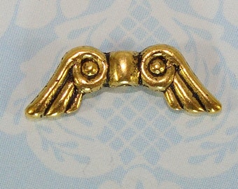 16 Angel Wing Beads GOLD Medium Scrolled Wings Charms 16mm (41104) Jewelry Making Supplies Guardian Angel Cancer Survivor Bulk Fairy Wings