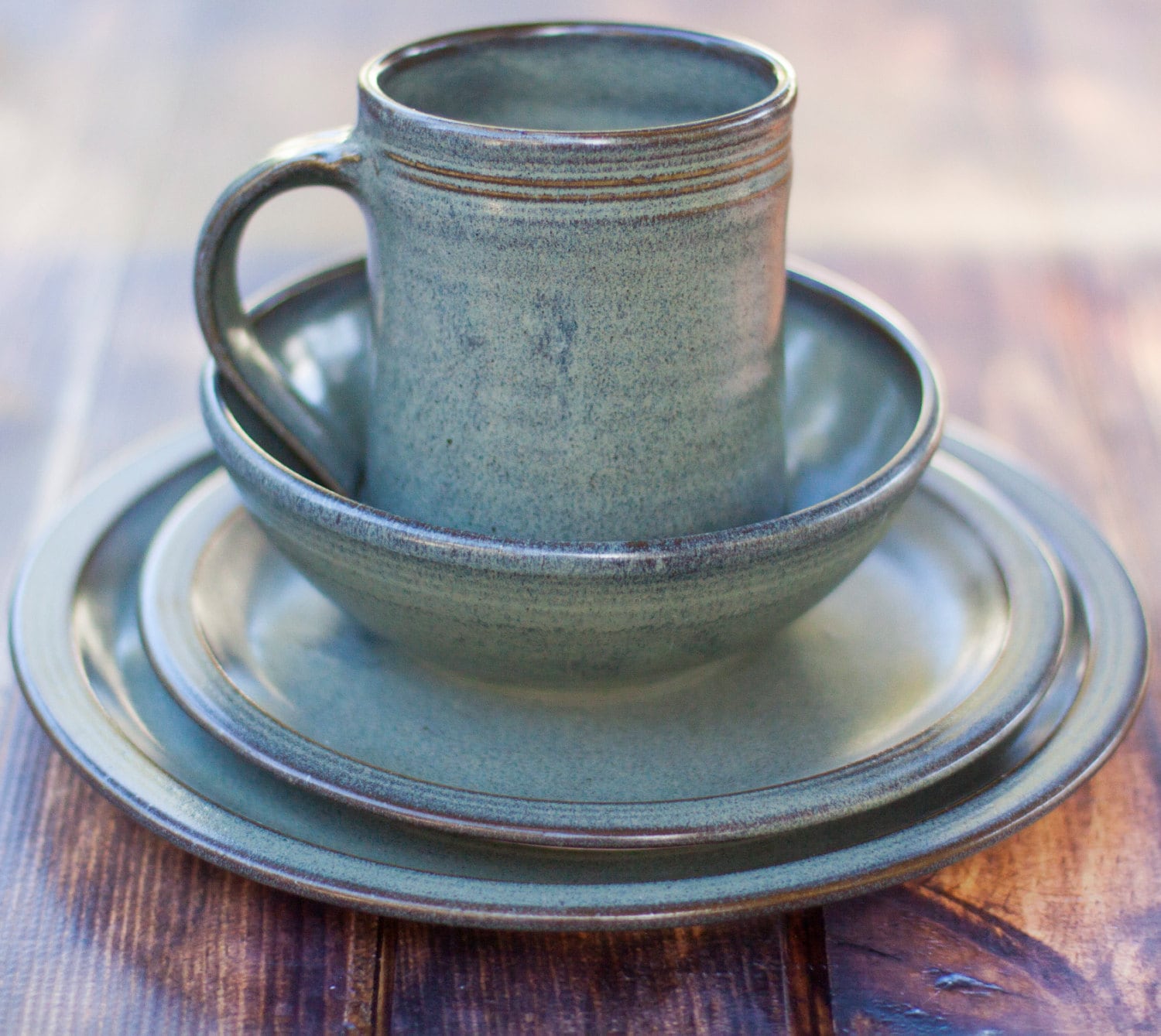 Gray Stoneware Dinnerware Set 4 piece Pottery Dinnerware Set