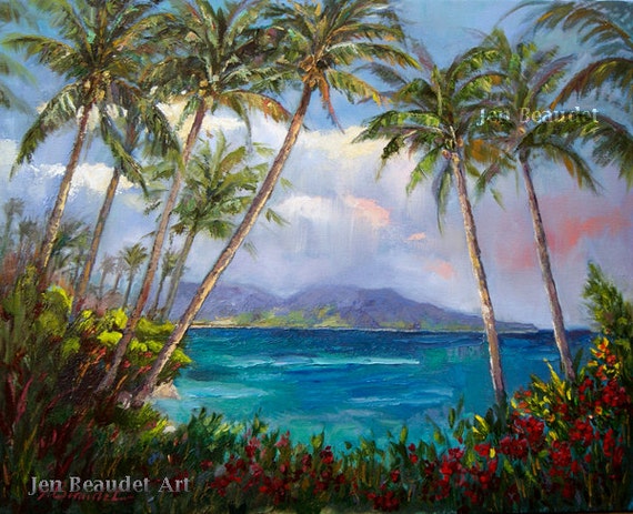 Items Similar To Original Oil Painting Tropical Beach Landscape Hawaii ...