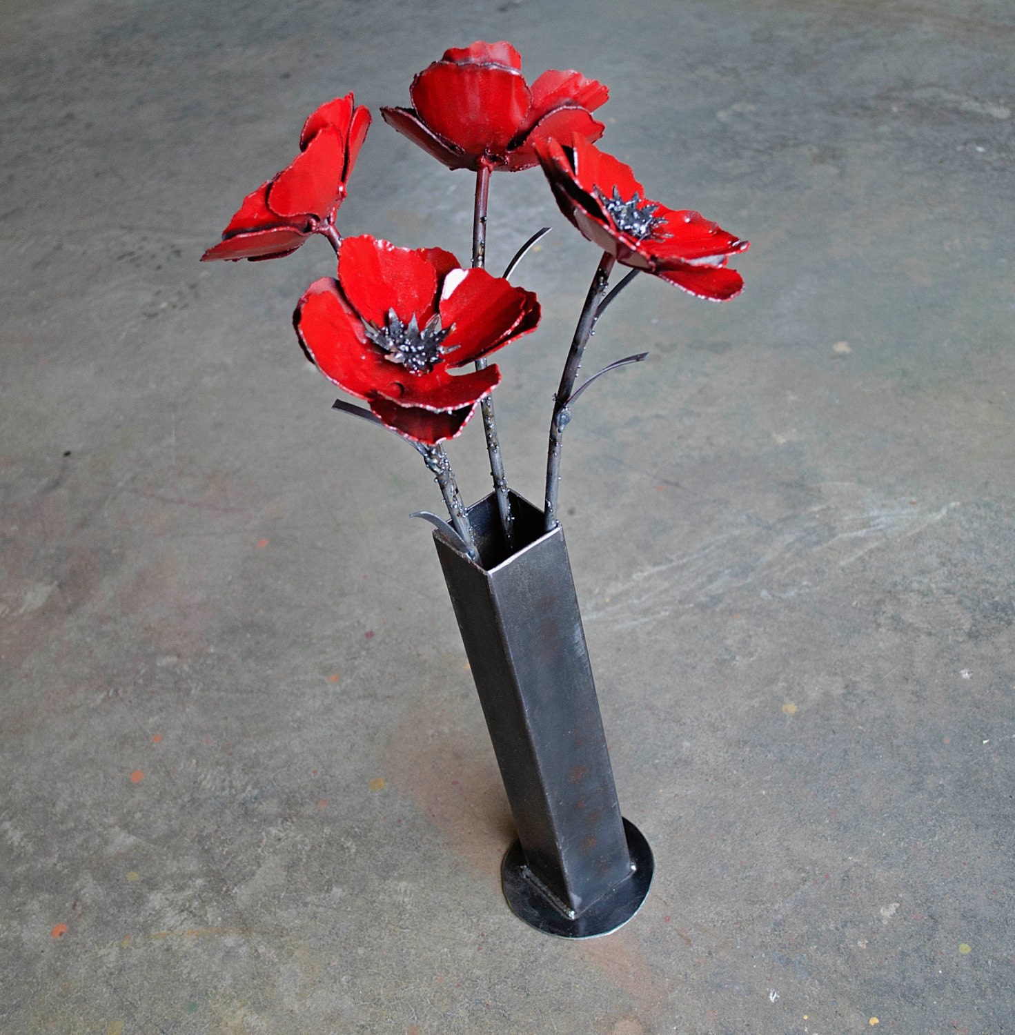 Metal poppy flower arrangement Industrial flower by dwcmetals