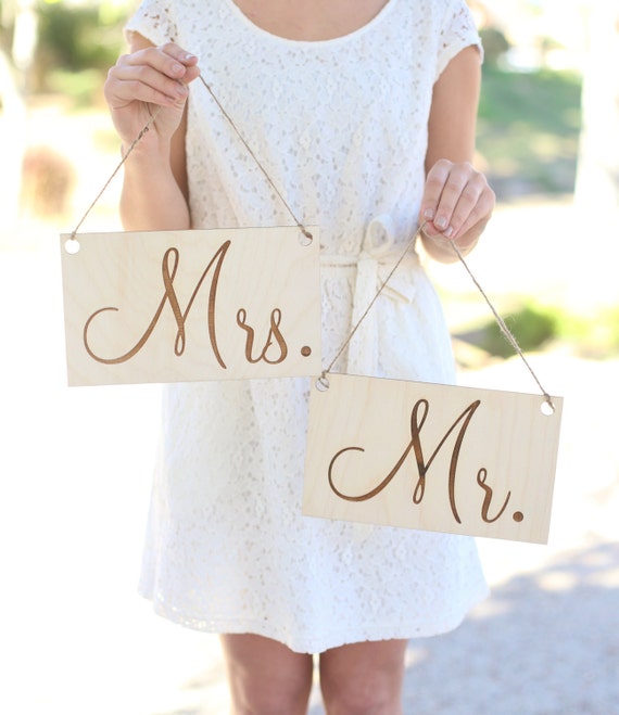 Mr & Mrs Wedding Chair Signs Rustic Barn Wedding Engraved Wood Sign QUICK shipping available by braggingbags