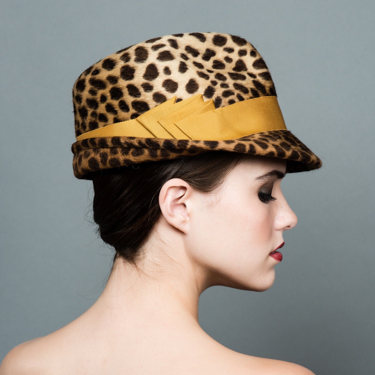 Leopard Print Fedora Hat. Classic Trilby. Snap Brim Fedora.