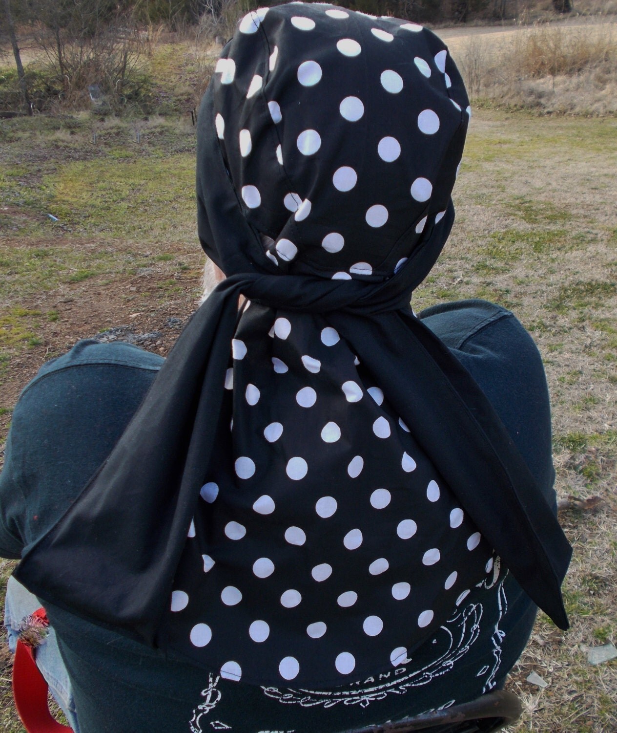 XLONG DOUBLE WIDE Biker Welder Do Rag Solid Band with Polka