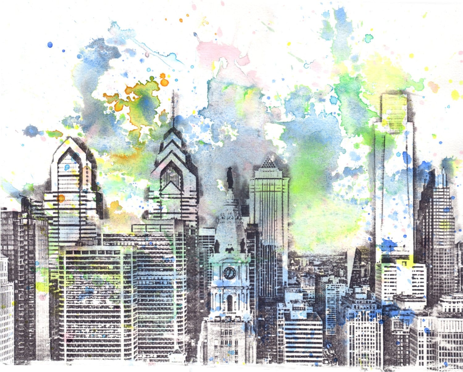 Philadelphia Skyline Art Print From Original Watercolor