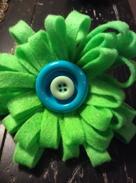Lime Green Felt Flower Headband with Two by ragbagsandjewelry