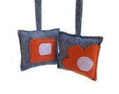 Mid Century Modern Christmas Ornaments Gray and Orange Felt Handmade Set of 2