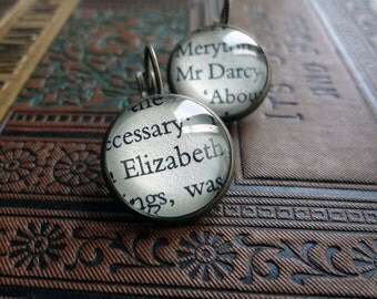 Jane Austen Earrings, Elizabeth and Darcy Earrings, Pride and Prejudice Jewellery, Literature Gift, Book Lover Gift Idea