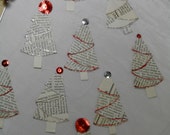 9 Tree Favor Ornament Holiday Envelope Stuffers or Gift Toppers - Red Black White Silver Gold Charming Christmas Trees with Old German Font