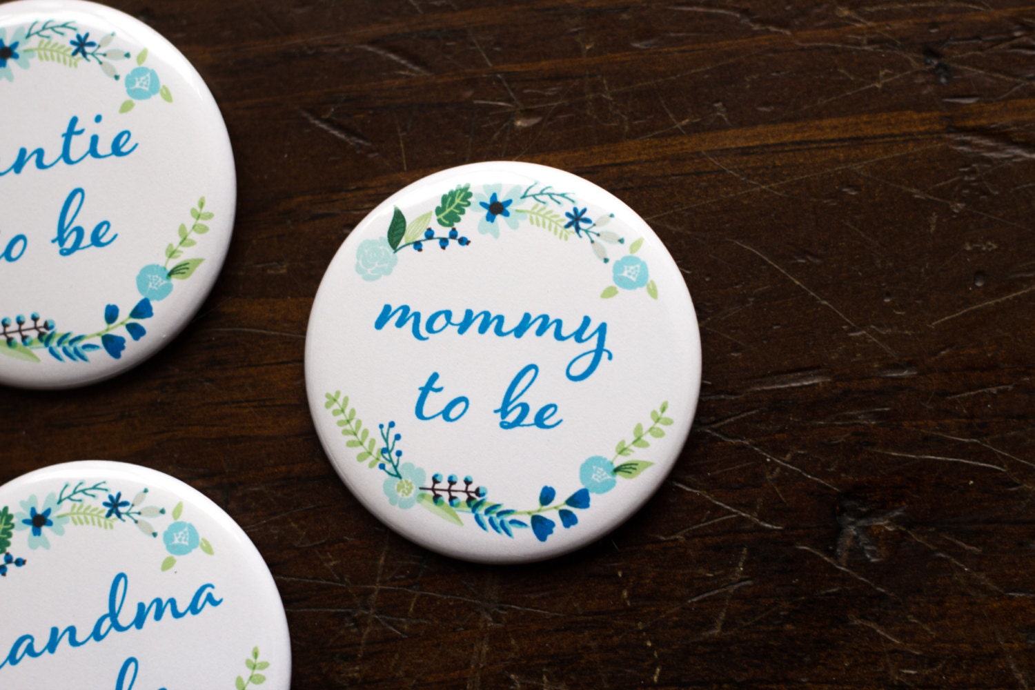 2.25 Baby Shower Pins Blue Flowers Mom to Be Button