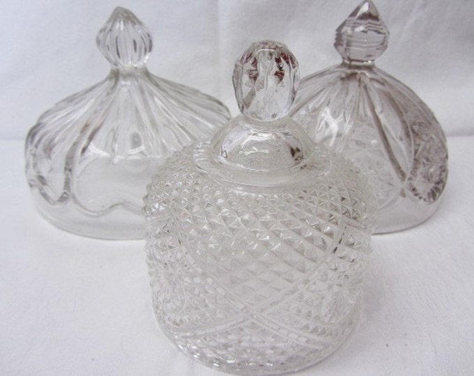 3 Pressed Glass Food Domes, Domes For Display, Glass Domes, Food Domes Vintage, Clear Glass Food Domes, Butter Domes, Mid Century Domes