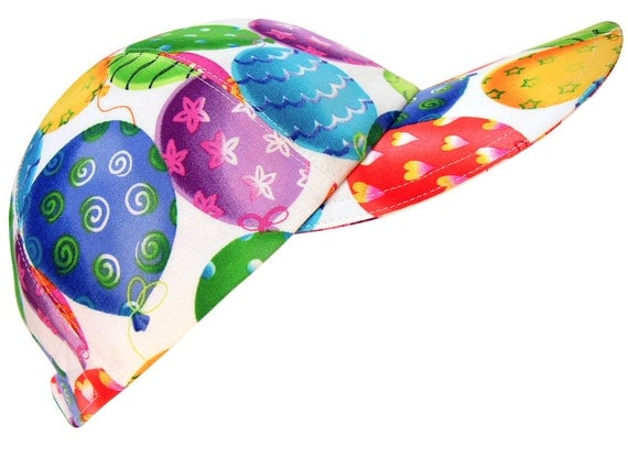 Ballooney Tunes - Bright Balloons on White Birthday Party Fashion Baseball Cap Hat