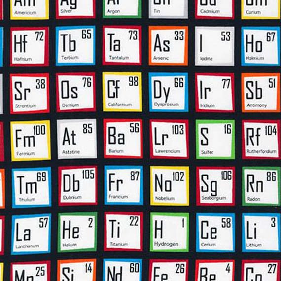 print fabric periodic table Color Novelty by the Table Periodic yard Collection Chemistry Fabric