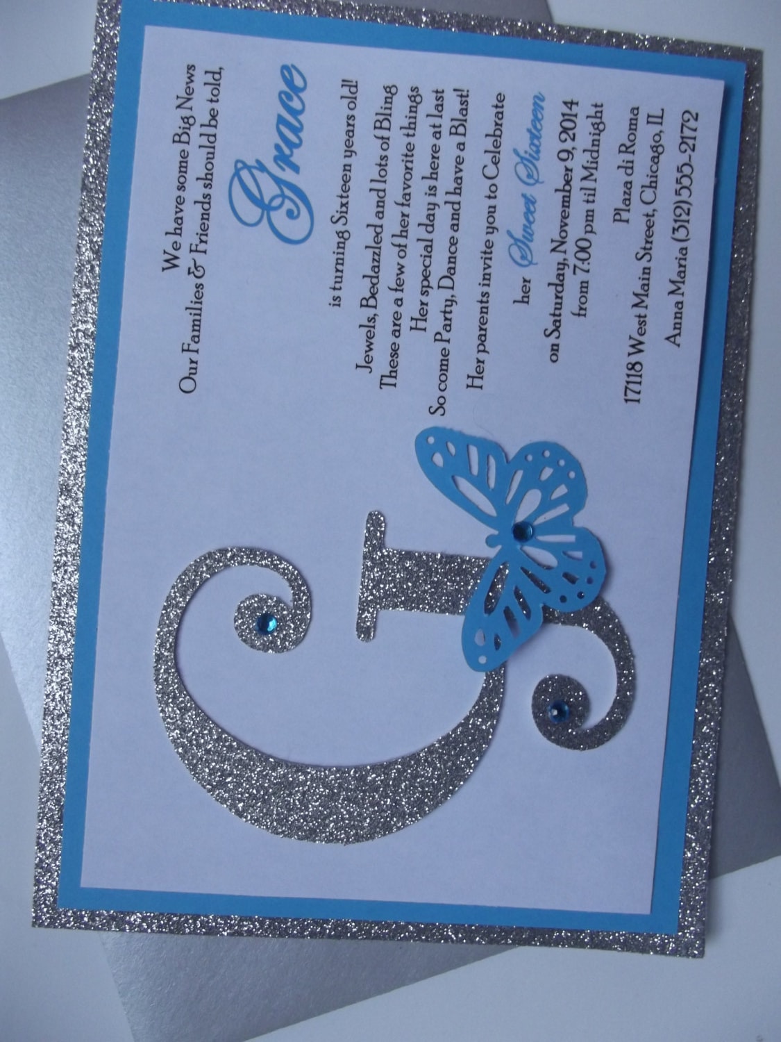 Sweet Sixteen 16 Invitation Silver Turquoise Invitation