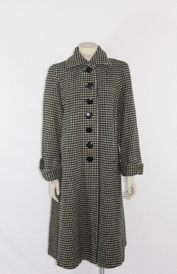 1940's Vintage Womens Coat Black and White Dots Plus