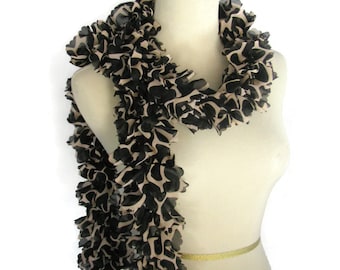 Spring Scarf, Ruffle Scarf, Giraffe Design, Black Brown Scarf, Hand Knit Scarf, Knit Scarf, Animal Print, Designer, Women, Mother's Day