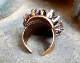 Mon Bijou Brass Ring 1990s Coral Motif Signed Hand Crafted Avant Garde Styling Lovely Patina