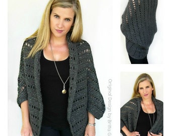 Crochet Cardigan Pattern - Oversized Chunky Shrug Crochet Pattern No.920 Digital Download PDF Beginner Pattern
