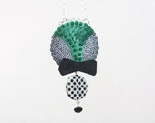 Polka Dot Sequin Necklace, Long Embroidery Pendant, Women Romantic Necklace, Emerald Green Sequins, Black Bow Jewelry, Chain Drop Pendant