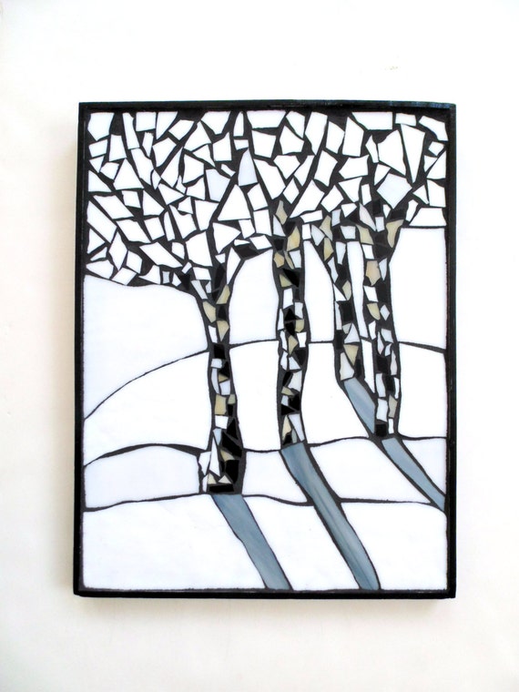 Birch tree mosaic winter scene tree mosaic stained glass