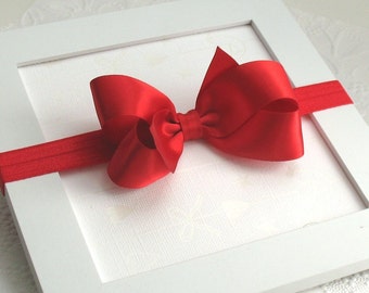 Baby Headband, Red Satin Hair Bow, Red Bow Headband, Baby Headband, Christmas Headband, Red Satin Hair Bow Headband, Infant Headband