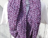 READY TO SHIP, Crochet Loop Scarf, Variegated Purple, Infinity Scarf, Loop Scarf,  Large Chunky Scarf, Hand Crochet Cowl, Chunky Cowl