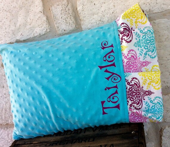 Travel Pillow Case with Fabric Ruffle and Personalizationover