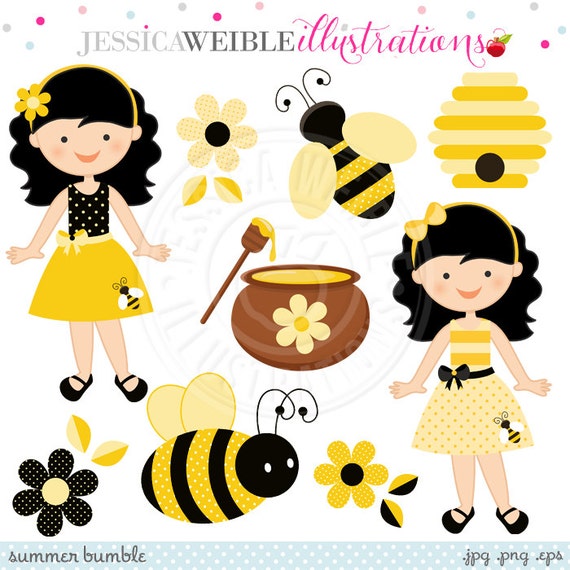 Summer Bumble Cute Digital Clipart - Commercial Use OK - Bumble Bee Clipart - Cute Bee Graphics Il_570xn