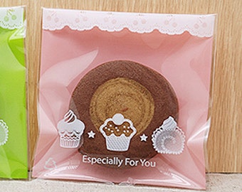 30 Mini Cupcake Self Sealing Cellophane Bags - Pink (3.5 x 3.5in)