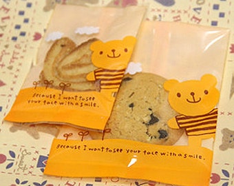 10 Orange Bear Cookie Plastic Bags (3.9 x 5.3in / 2.7 x 4.1in)