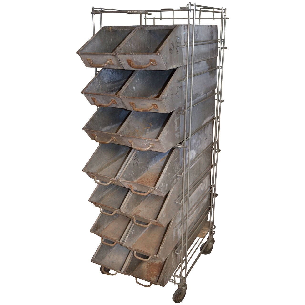 Industrial Bakery Rack with Fourteen Bins from Wonder Bread