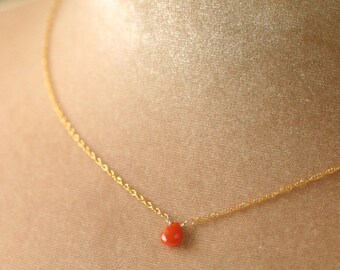 Fire opal necklace, October birthstone necklace, dainty necklace ...