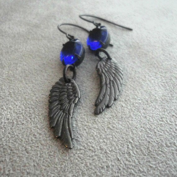 Archangel Wings Earrings Angel Wing Earrings Long Dangle Earrings Black