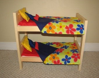 18" Doll Bunk Bed Bedding Set - Big Primary Flowers - Red, Blue, Orange and Yellow - BEDDING ONLY