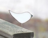 Winter White Stained Glass Bird Suncatcher Chick Ornament Woodland Decor