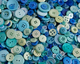 100 Buttons,Blues, Teals, Sea Greens mix Buttons, OCEAN WAVE Mix Assorted Size Mix Grab Bag Crafting Jewelry Collect (1620)