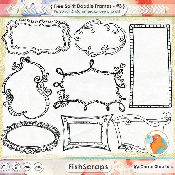 Hand Drawn Digital Frame Doodles, Instant Download Label ClipArt, Graphics for Etsy Banners, Logos, Cards, Teaching Materials Il_570xn