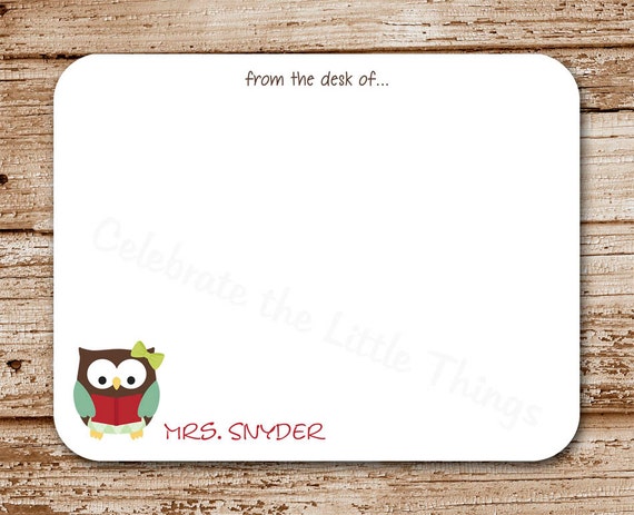 Set of 12 Teacher Note Cards | Owl Personalized Stationery | School, Teacher Gift Notecards Il_570xn