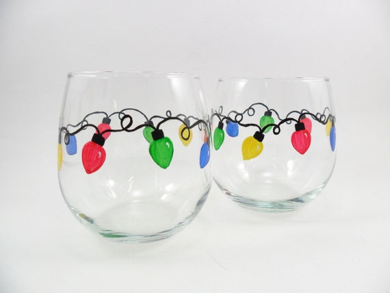 2 stemless wine glasses christmas lights hand by 2 stemless wine glasses christmas lights hand by
