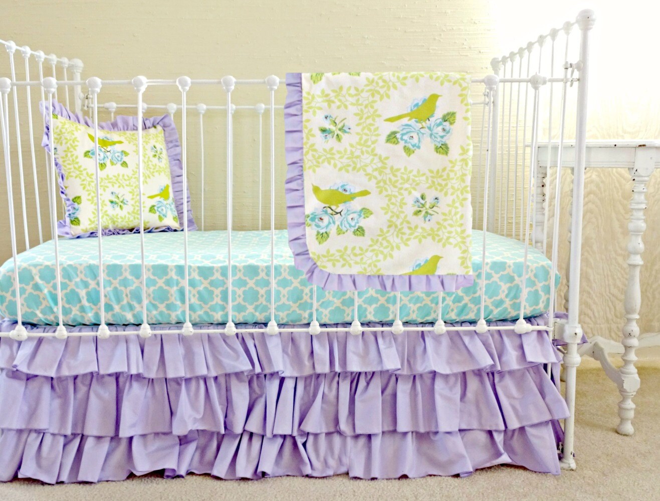 Lavender Mockingbird Custom Baby Bedding Set Aqua by LottieDaBaby