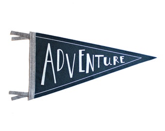 Adventure Wool Pennant Flag, Wall Hanging, Screenprinted Flag, Children Room Decor, Adventure Kids Decor, Printed Banner, School Flag, Camp