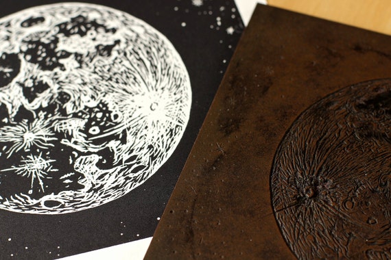 Full Moon Handmade Linocut Print