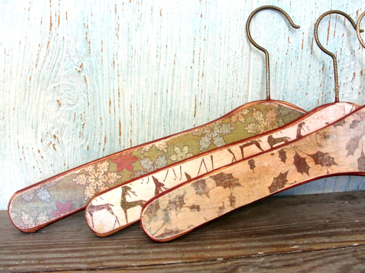 Vintage Wood Coat Hanger Set of Three Upcycled by TheVintageTabby