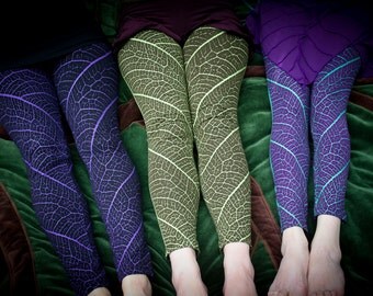 Leaf Print Leggings - Full Length - Forest Dweller Leggings - LARP Costume - Pixie Leggings - Fairy Leggings - Link Zelda