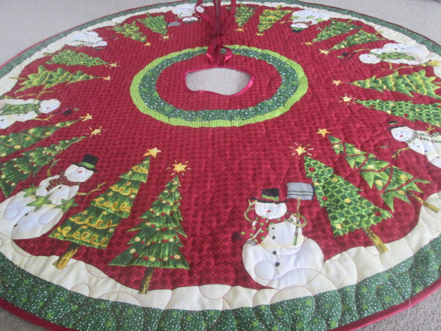 christmas tree skirt snowman and christmas treequilted and christmas tree skirt snowman and christmas treequilted and
